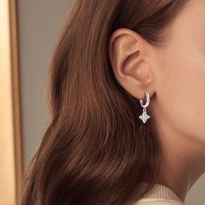 0.1CT Moissanite Four Leaf Clover Hoop Earrings | 3mm | S925 Sterling Silver | Diamonds Grace