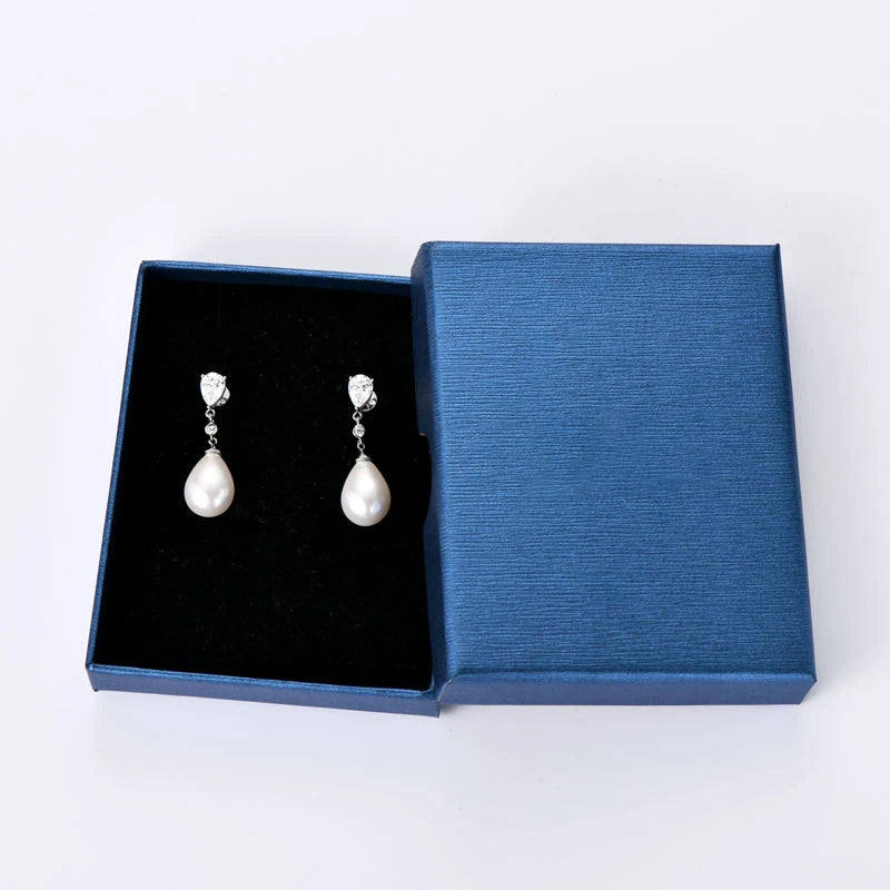Pearl & Zirconia Drop Earrings | 925 Sterling Silver Teardrop | Diamonds Grace