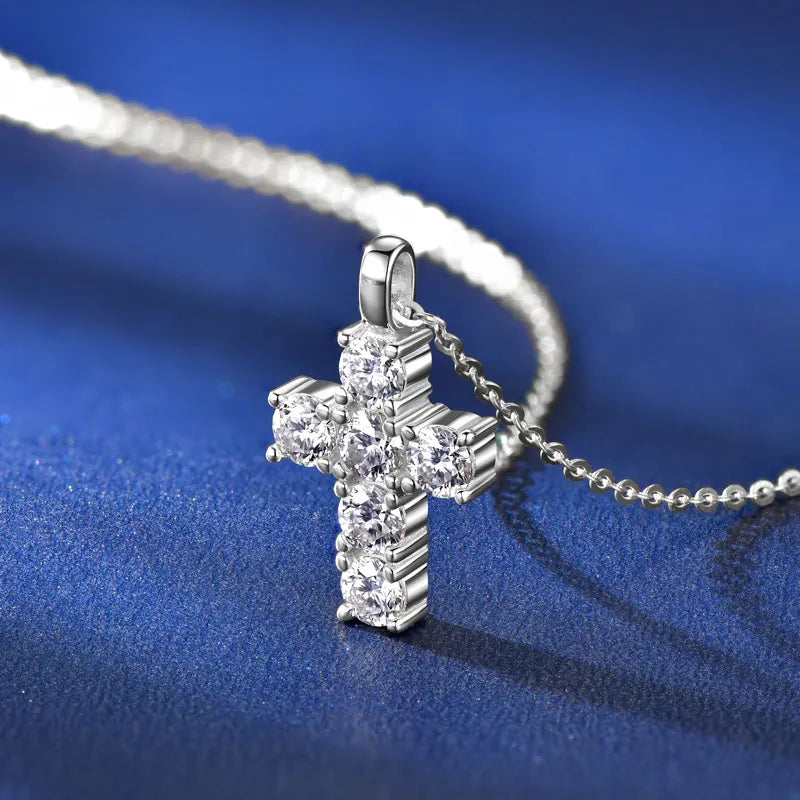 Moissanite Cross Pendant Necklace | 925 Sterling Silver | Diamonds Grace