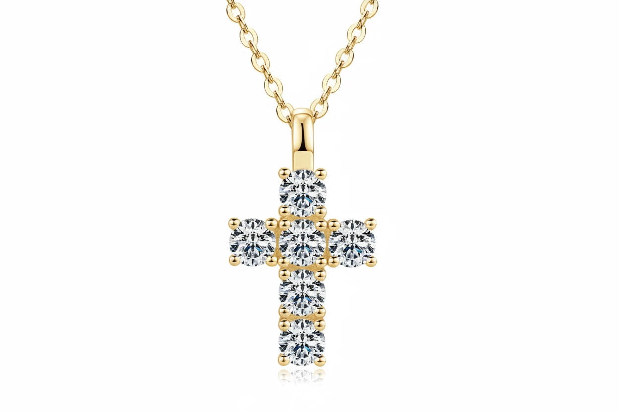 Moissanite Cross Pendant Necklace | 925 Sterling Silver | Diamonds Grace