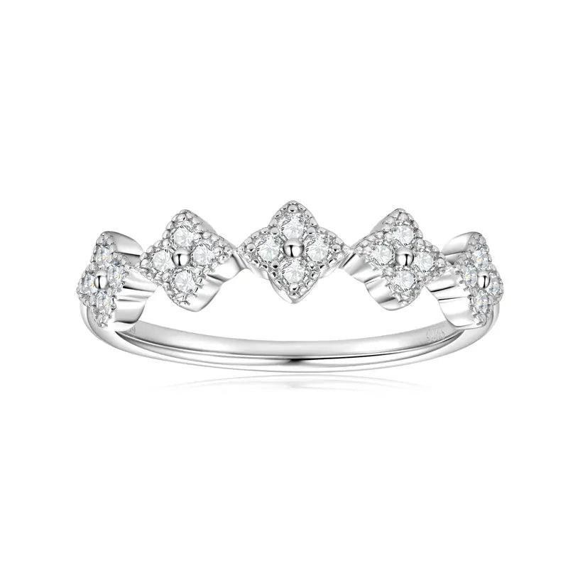 Moissanite Four Leaf Clover Stackable Ring | 925 Sterling Silver | Diamonds Grace