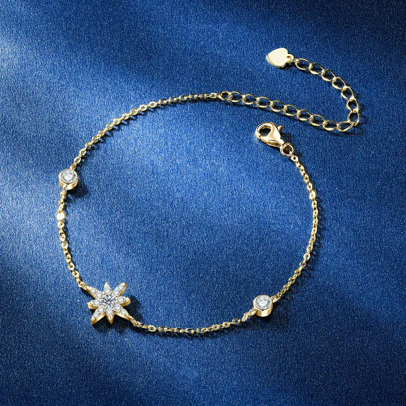 Moissanite Star Bracelet with 14K gold plated 925 sterling silver featuring pavé-set moissanite stars in celestial design