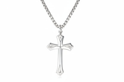 Matte Silver Gothic Cross Pendant Necklace | Baroque Crucifix | Unisex | Diamonds Grace