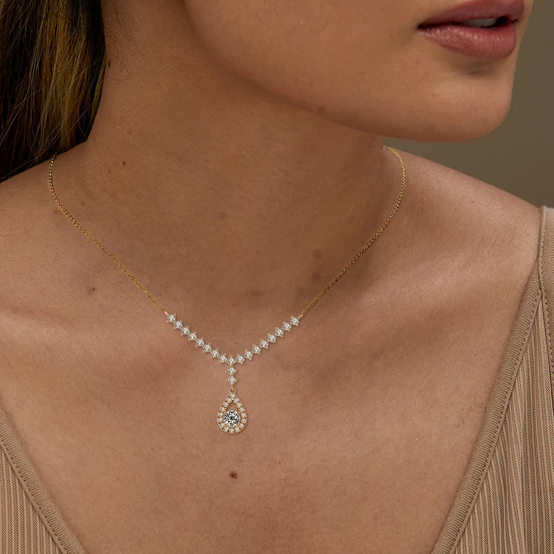 1ct Moissanite Y Lariat Necklace | 925 Sterling Silver | Diamonds Grace