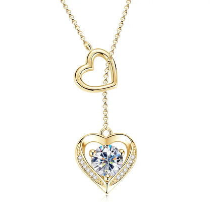 Moissanite Double Heart Necklace | 925 Sterling Silver Y-Lariat | Diamonds Grace