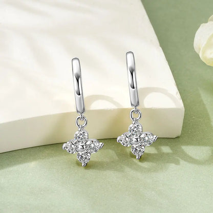 0.1CT Moissanite Four Leaf Clover Hoop Earrings | 3mm | S925 Sterling Silver | Diamonds Grace