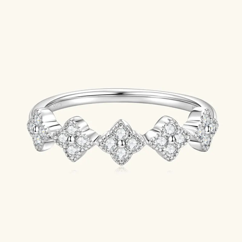 Moissanite Four Leaf Clover Stackable Ring | 925 Sterling Silver | Diamonds Grace