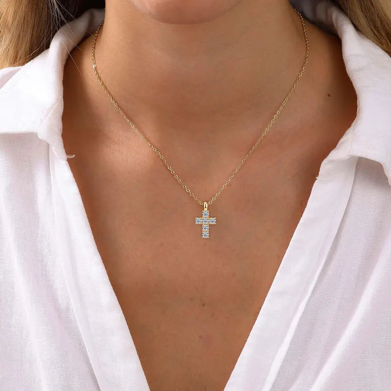Moissanite Cross Pendant Necklace | 925 Sterling Silver | Diamonds Grace