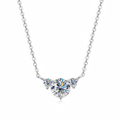 Moissanite 3-Stone Pendant Necklace | 1ct Round Brilliant | 925 Sterling Silver | GRA Certified | Diamonds Grace