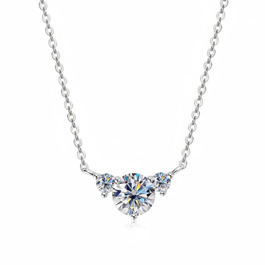 Moissanite 3-Stone Pendant Necklace | 1ct Round Brilliant | 925 Sterling Silver | GRA Certified | Diamonds Grace
