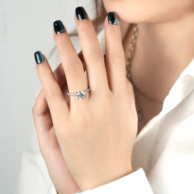 Hidden Halo Moissanite Engagement Ring | 2CT 8mm | S925 Sterling Silver | Diamonds Grace