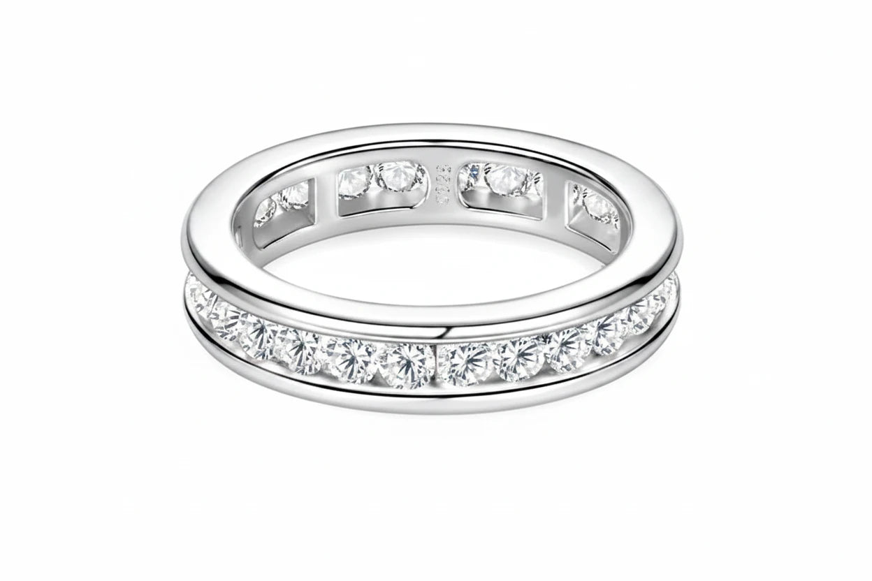 Moissanite Full Eternity Wedding Band | 925 Sterling Silver | Diamonds Grace