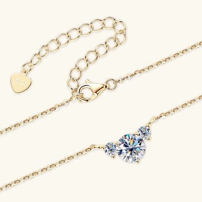 Moissanite 3-Stone Pendant Necklace | 1ct Round Brilliant | 925 Sterling Silver | GRA Certified | Diamonds Grace