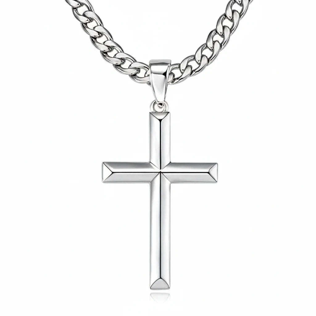 Cross Pendant Necklace for Men | 925 Sterling Silver | 18K White Gold Plated | Diamonds Grace