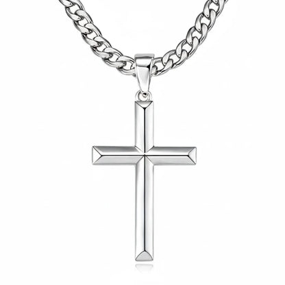 Cross Pendant Necklace for Men | 925 Sterling Silver | 18K White Gold Plated | Diamonds Grace