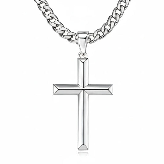 Cross Pendant Necklace for Men | 925 Sterling Silver | 18K White Gold Plated | Diamonds Grace