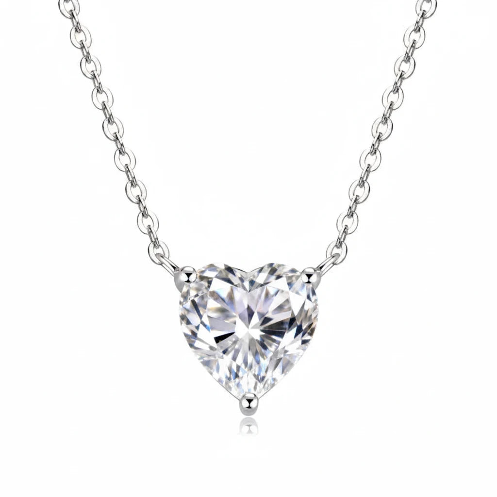 Heart Moissanite Pendant Necklace | 0.5ct–2ct | S925 Sterling Silver | Diamonds Grace