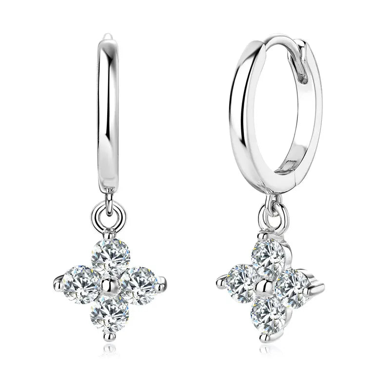 0.1CT Moissanite Four Leaf Clover Hoop Earrings | 3mm | S925 Sterling Silver | Diamonds Grace