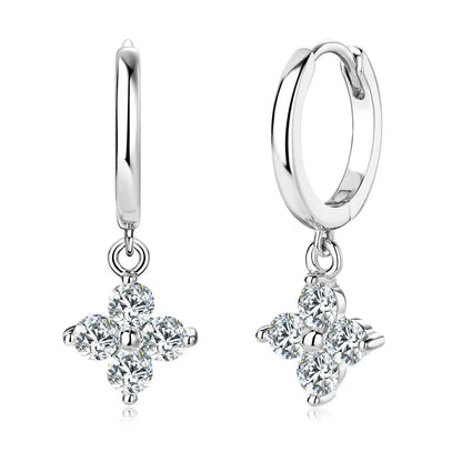 0.1CT Moissanite Four Leaf Clover Hoop Earrings | 3mm | S925 Sterling Silver | Diamonds Grace