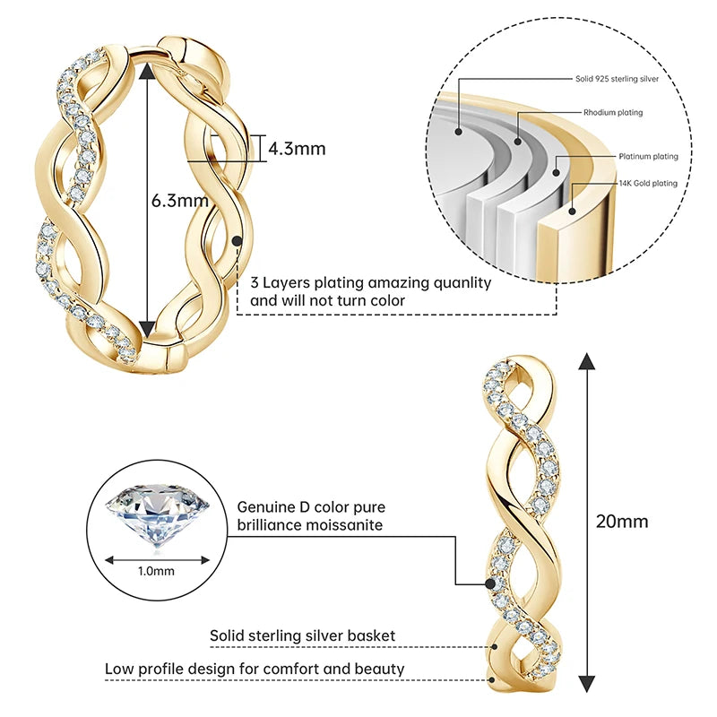 VVS Moissanite Twisted Hoop Earrings | Pavé 925 Sterling Silver | Diamonds Grace