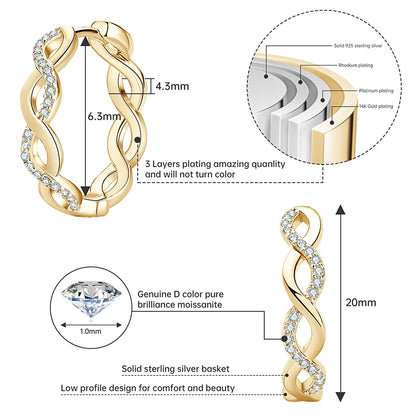 VVS Moissanite Twisted Hoop Earrings | Pavé 925 Sterling Silver | Diamonds Grace