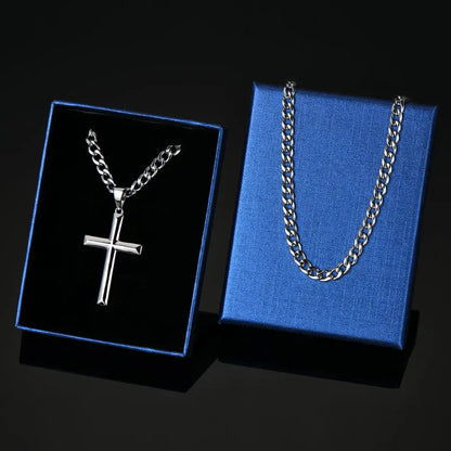 Cross Pendant Necklace for Men | 925 Sterling Silver | 18K White Gold Plated | Diamonds Grace