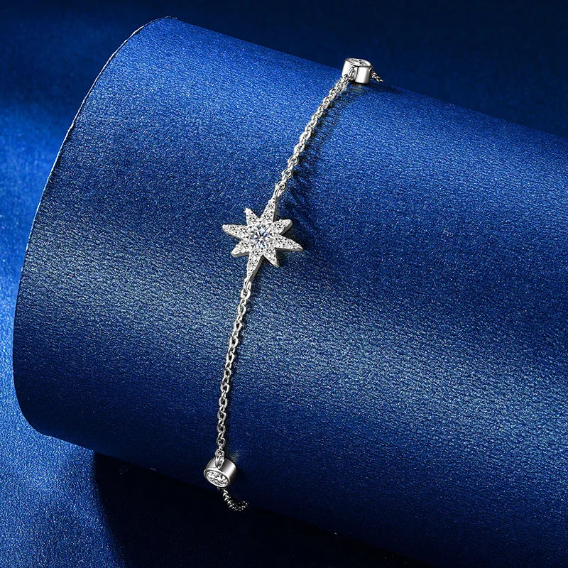 Moissanite Star Bracelet in 14K gold-plated 925 sterling silver with pavé-set moissanite stars in celestial design