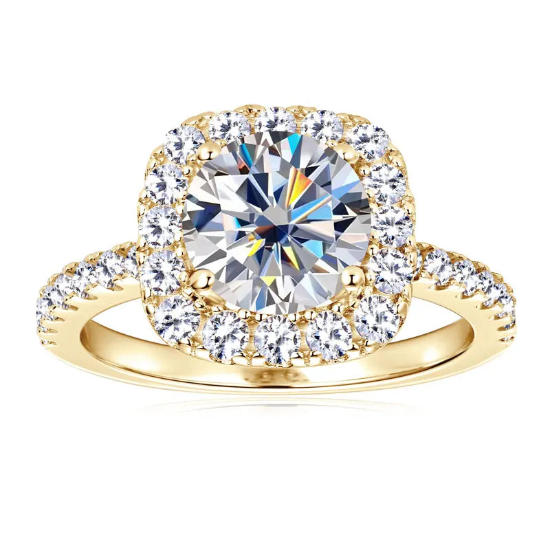 2ct Moissanite Engagement Ring | 8mm Square Halo 925 Sterling Silver | Diamonds Grace