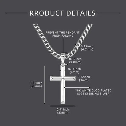 Cross Pendant Necklace for Men | 925 Sterling Silver | 18K White Gold Plated | Diamonds Grace