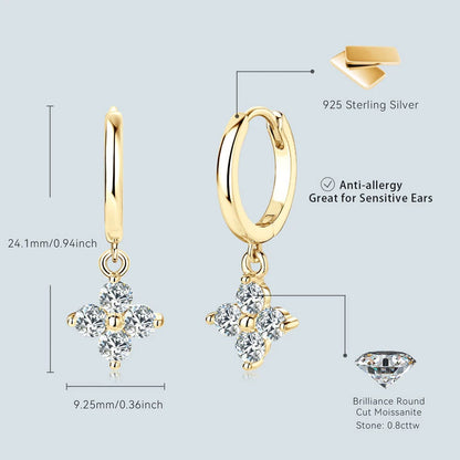 0.1CT Moissanite Four Leaf Clover Hoop Earrings | 3mm | S925 Sterling Silver | Diamonds Grace