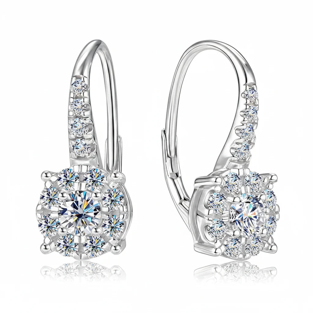 Moissanite Clip-On Halo Hoop Earrings | 925 Sterling Silver | Diamonds Grace