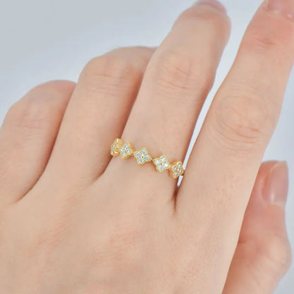 Moissanite Four Leaf Clover Stackable Ring | 925 Sterling Silver | Diamonds Grace