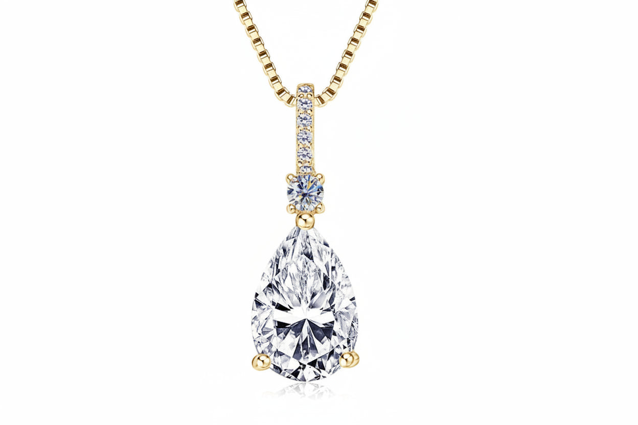 Pear Cut Moissanite Droplet Pendant Necklace VVS1 | 925 Silver | Diamonds Grace