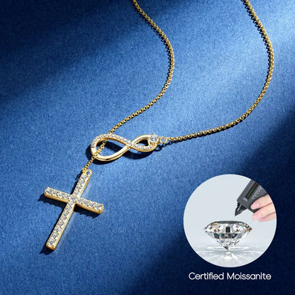 Moissanite Y Lariat Cross Pendant Necklace | 925 Silver | Diamonds Grace