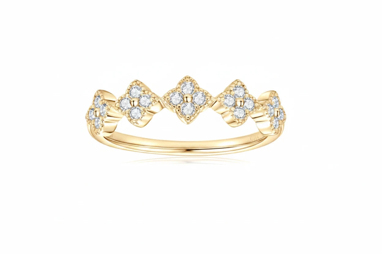 Moissanite Four Leaf Clover Stackable Ring | 925 Sterling Silver | Diamonds Grace