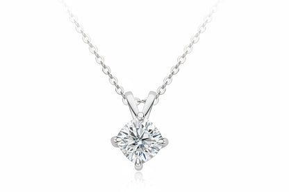 GRA Certified 1ct Cushion Cut Moissanite Pendant Necklace | 925 Sterling Silver | Diamonds Grace