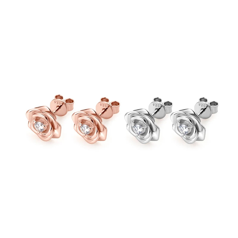 Moissanite Rose Flower Stud Earrings | 925 Sterling Silver VVS | Diamonds Grace
