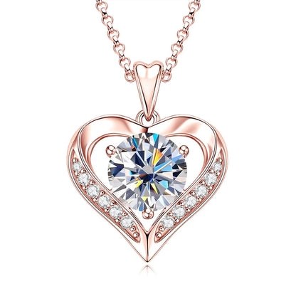 Moissanite Heart Pendant Necklace | 2ct & 3ct Round Cut | GRA Certified 925 Sterling Silver | Diamonds Grace