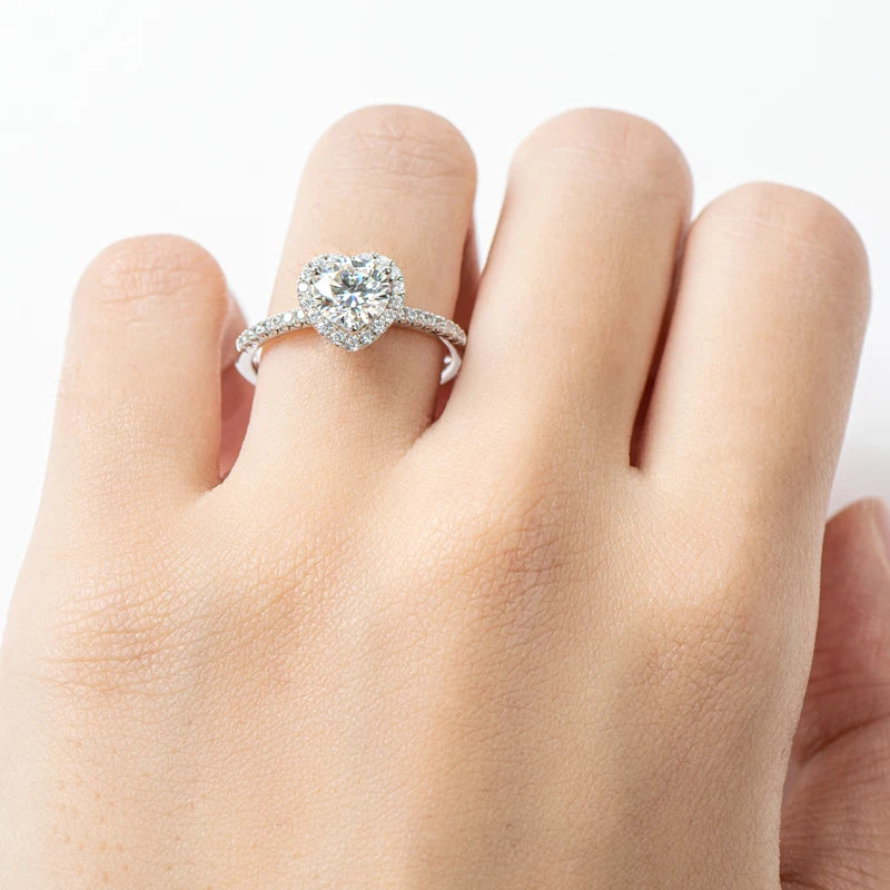 1CT Moissanite Heart Wedding Ring | 6.5mm Round Cut | S925 Sterling Silver | Diamonds Grace