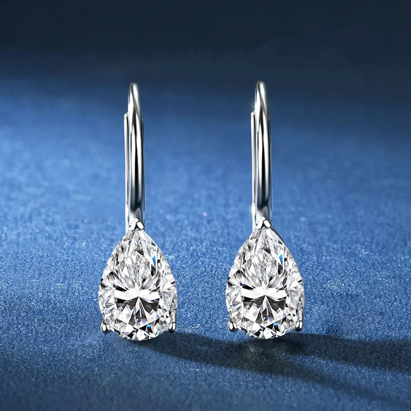 Pear Cut Moissanite Leverback Earrings 1.5ct | 925 Silver | Diamonds Grace