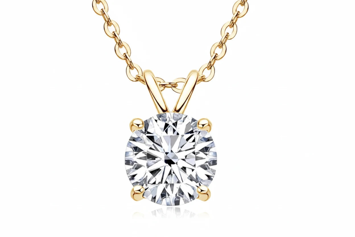 D Color Moissanite Pendant Necklace | 1–4CT Round Brilliant | 925 Sterling Silver | Diamonds Grace