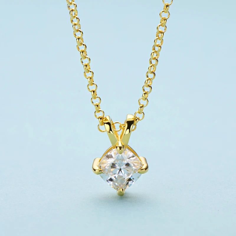 GRA Certified 1ct Cushion Cut Moissanite Pendant Necklace | 925 Sterling Silver | Diamonds Grace