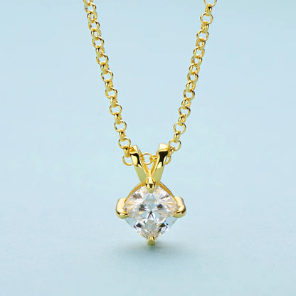 GRA Certified 1ct Cushion Cut Moissanite Pendant Necklace | 925 Sterling Silver | Diamonds Grace