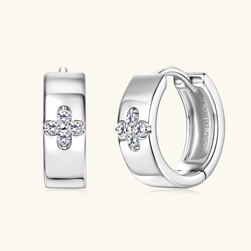 Moissanite Clover Hoop Earrings VVS1 D Color | 925 Sterling Silver | Diamonds Grace
