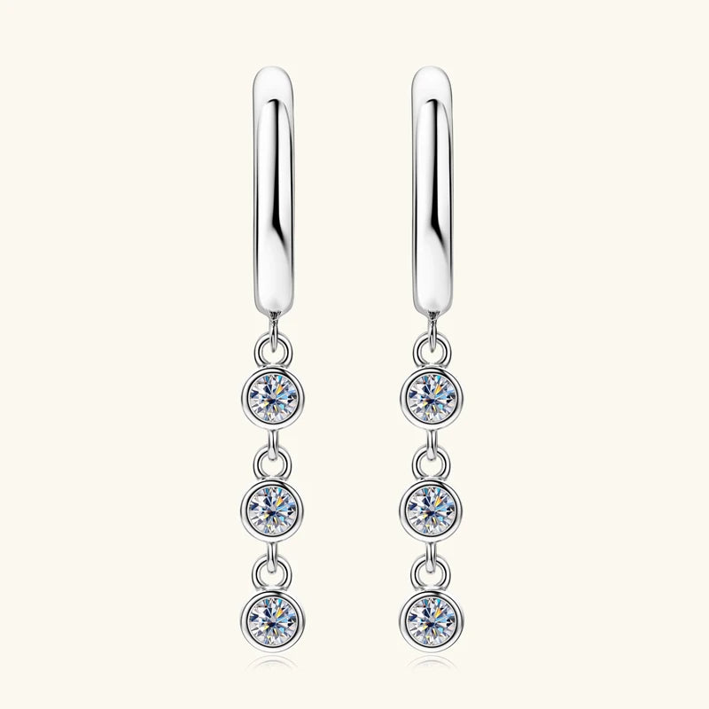 925 Sterling Silver Moissanite Drop Tassel Earrings | Round Brilliant Cut | Diamonds Grace