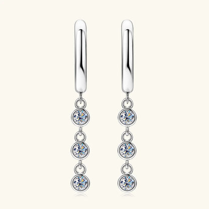 925 Sterling Silver Moissanite Drop Tassel Earrings | Round Brilliant Cut | Diamonds Grace