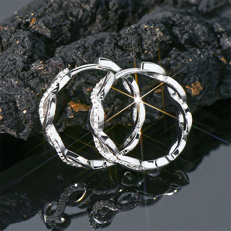VVS Moissanite Twisted Hoop Earrings | Pavé 925 Sterling Silver | Diamonds Grace