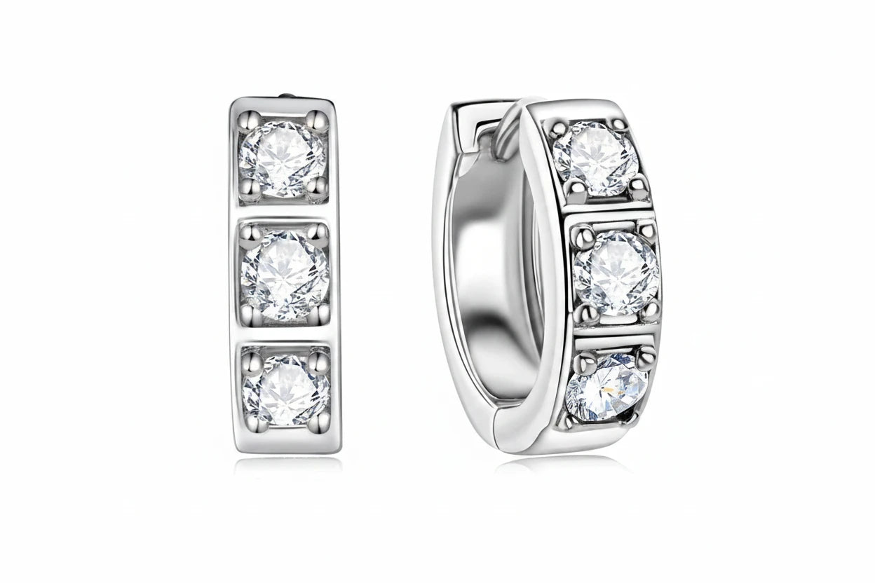 Moissanite Huggie Hoop Earrings | 925 Sterling Silver | Diamonds Grace