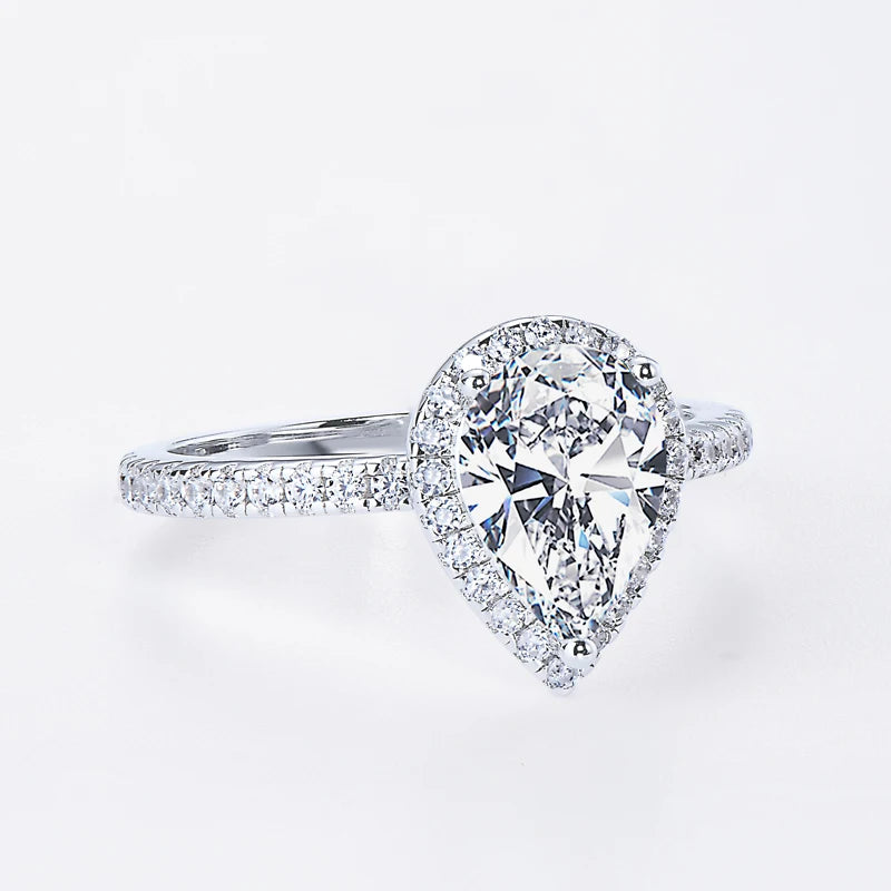 Pear Cut Moissanite Engagement Ring | 2CT 7x10mm | S925 Sterling Silver | Diamonds Grace