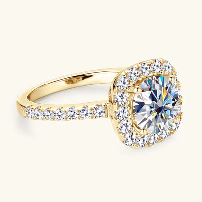 2ct Moissanite Engagement Ring | 8mm Square Halo 925 Sterling Silver | Diamonds Grace